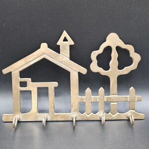 Vintage Price Products Solid Brass House Tree Fence Key Rack Wall Hook 5-Hook